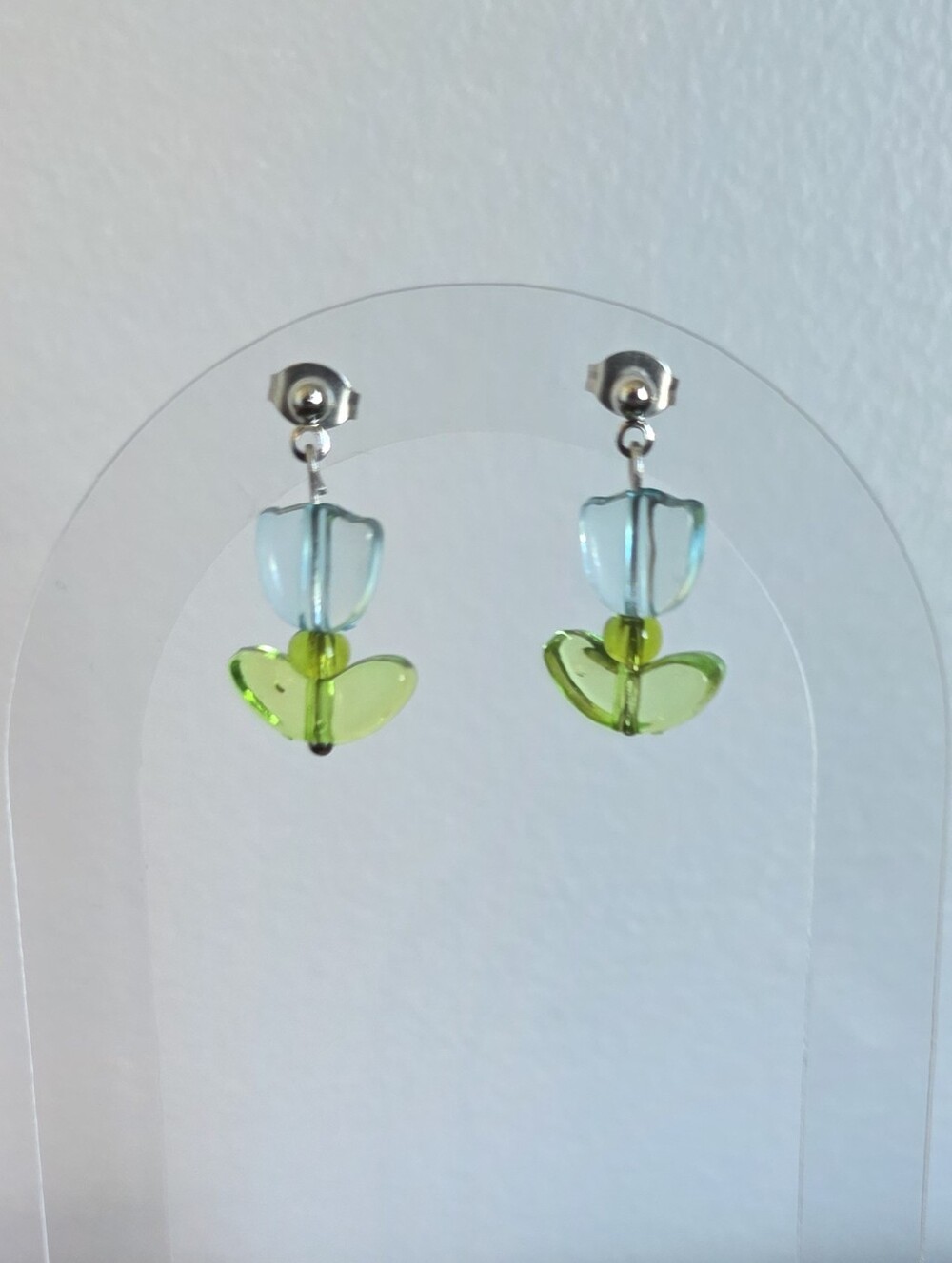 Handmade Blue & Green Flower Drop Earrings